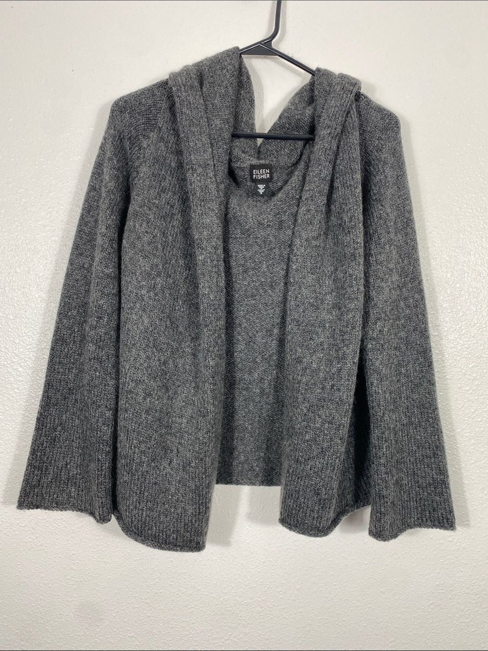 Eileen Fisher Hooded Open-Front Cardigan - Charcoal Gray Size S - Picture 2 of 16
